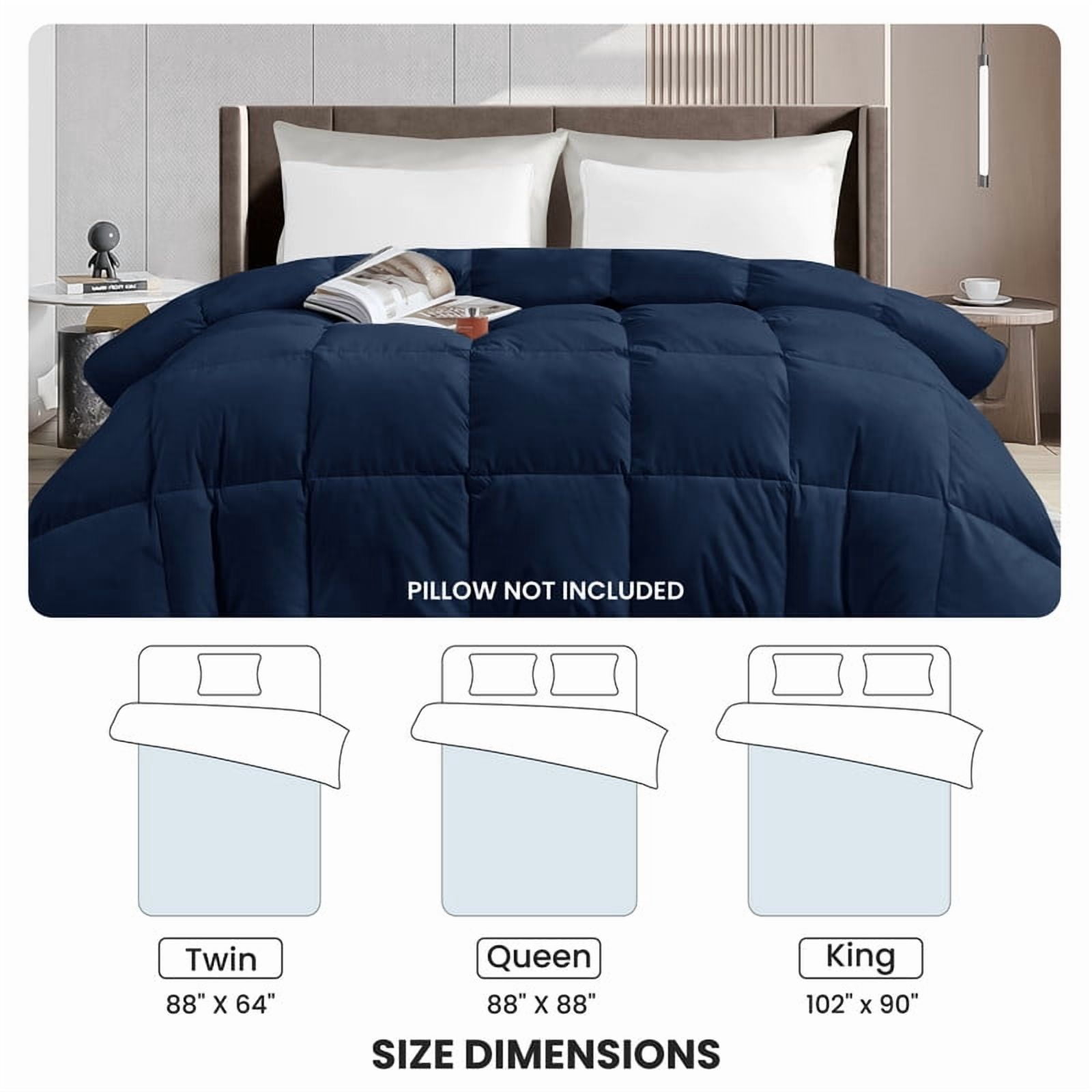 Lux Decor Premium Queen Comforter Down Alternative - All Season Box Stitched Quilted Duvet Insert with Corner Tabs, 250 GSM Virgin PSF Filling, Machine Washable Bedding - Oekotex Certified - Navy