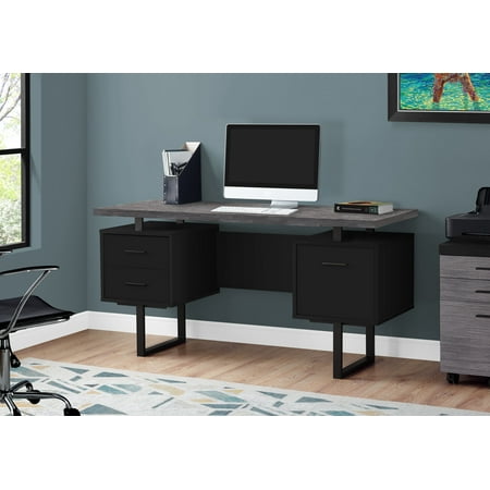 UPC: 0680796014179 | Computer Desk – 3 Storage Drawers / Reversible / Floating Desktop – 60 L – Black / Grey Top / Black