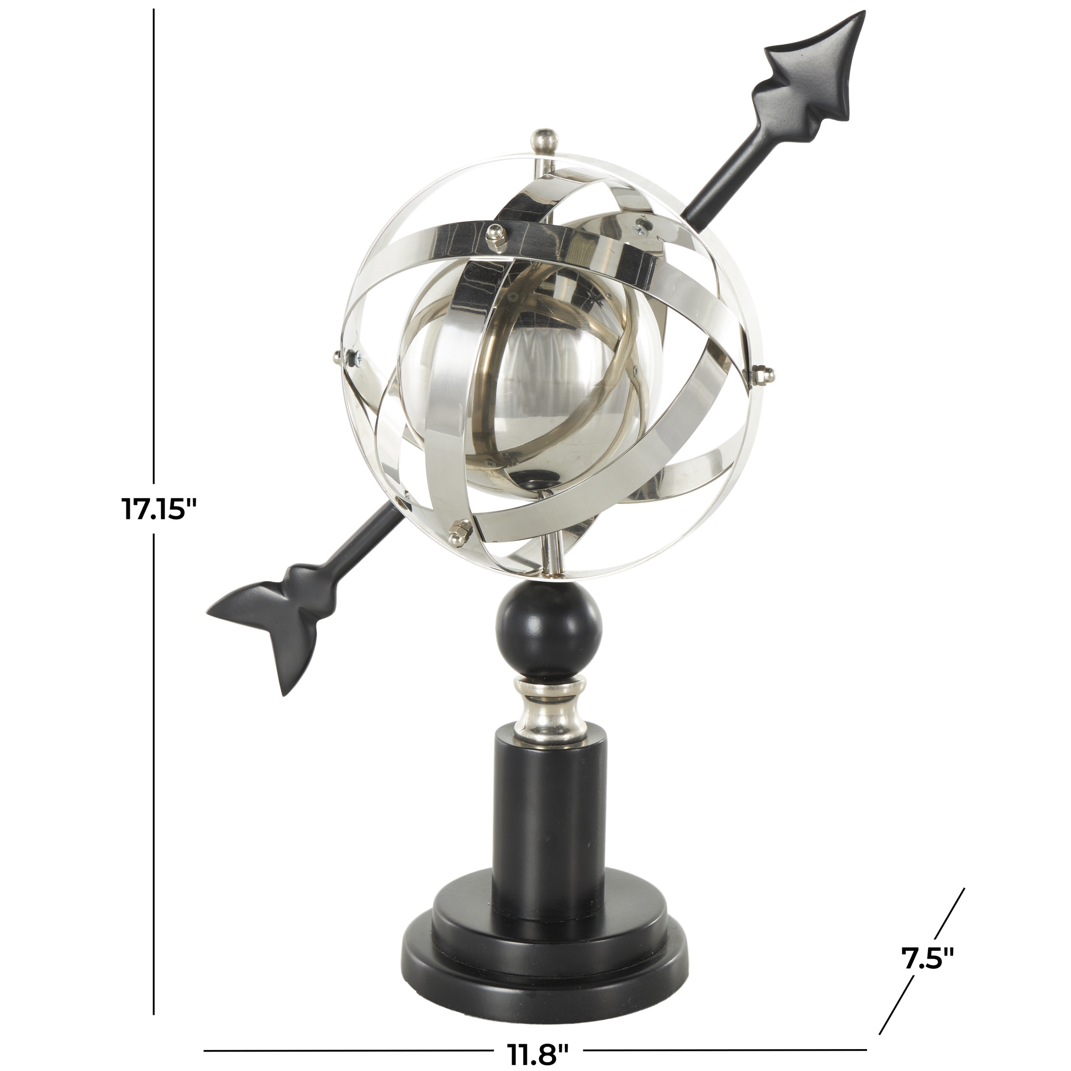 DecMode 12" Black Armillary Globe with Black Round Base