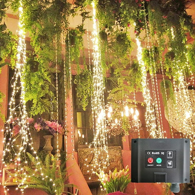 Guirnalda de luces solares SHUKAN 220 LED, cable de cobre de 6.6 pies, blanco cálido