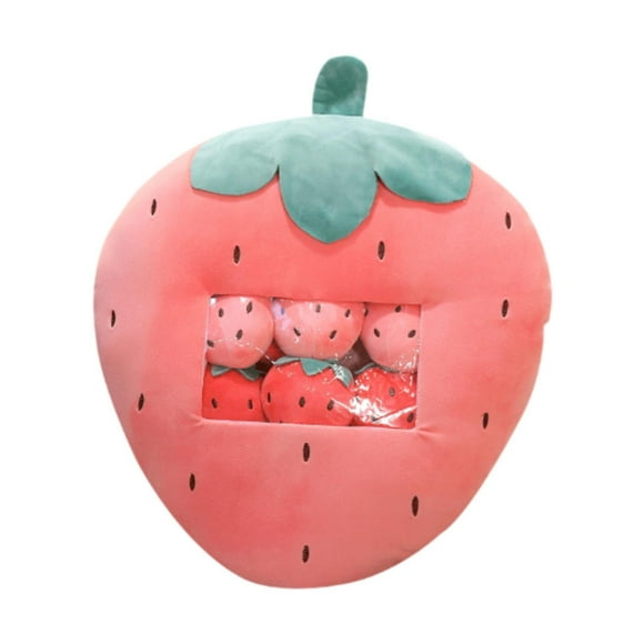 Bunblic Food Toy Throw Cushion with Small Doll Comfortable Doll Cushion Fruit Doll for Family Teens Adults Gifts Children , Strawberry