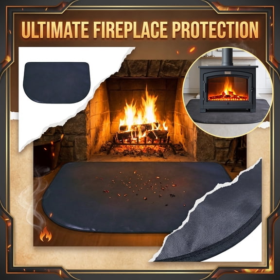 Fireplace Rugs Fire Resistant - 24 X 42 Inch D Shape Fire-Proof Hearth Blanket Mat Carpet Protector for in Front of Fireplace for Stove, Decks, Indoor, Outdoor, Fire Pit, Grill & Floor
