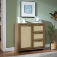 thumbnail image 3 of OAKHAM Storage Cabinet with 3 Drawer, Rattan Sideboard Buffet Accent Cabinet Boho Entryway Storage Cabinet Console for Living Room, Bedroom, Hallway, Special Walnut, 3 of 9
