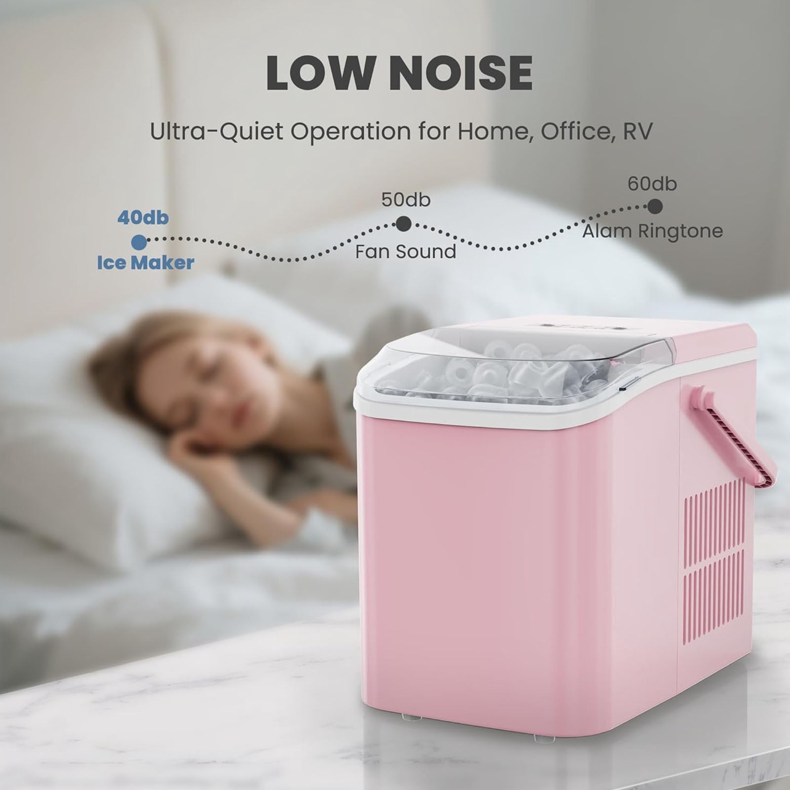 Casabay Portable Countertop Ice Maker with Handle, 6 Mins 9 Ice Cubes, Self-Cleaning, 24H High Output for Home, Parties & Camping, Pink