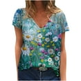 thumbnail image 2 of DPTALR T-Shirt Femme à Manches Courtes Col en V Imprimé Floral Ample, 2 of 9