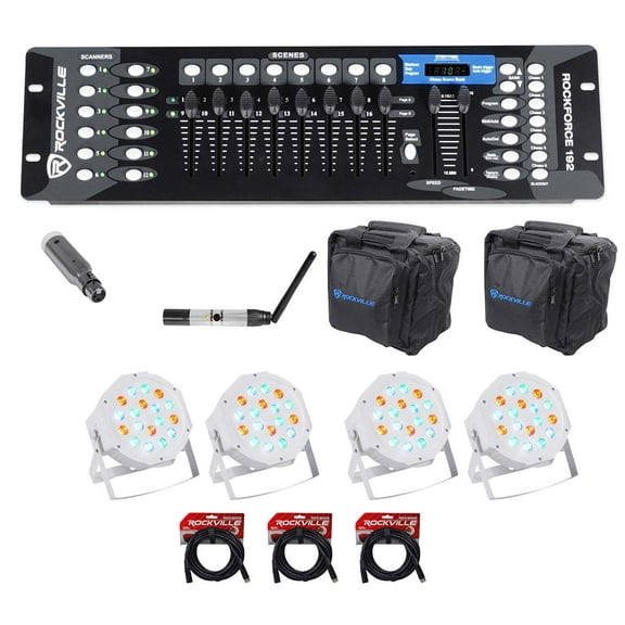 Rockville 192-Channel DMX Controller Lighting Transmitter Receiver 4 Par Lights