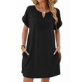 thumbnail image 3 of Women Lace V Neck Casual Boho Dress Comfy Short Sleeve Flowy Hem A Line Beach Dress Black XL, 3 of 9