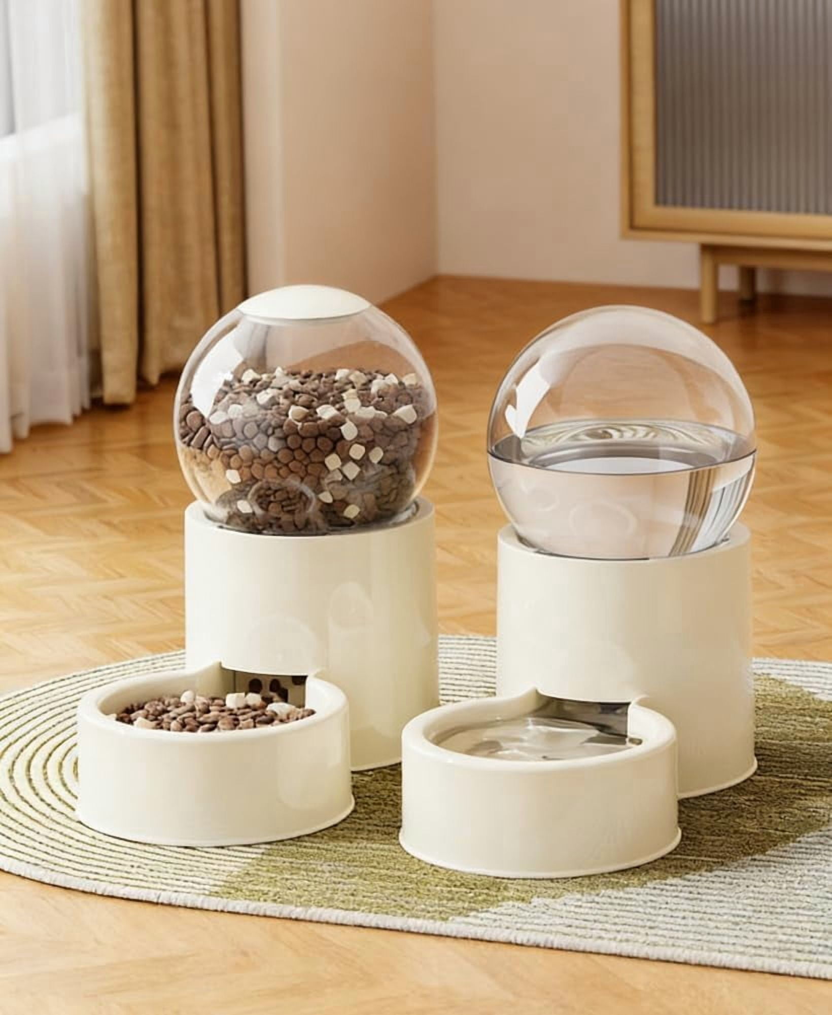 Gravity Pet Food Feeder & Water Dispenser Set, Automatic Self-Dispensing Pet Feeder Bowl, 2-Pack for Cats, Small Dogs, Puppies and Kittens (Beige A)
