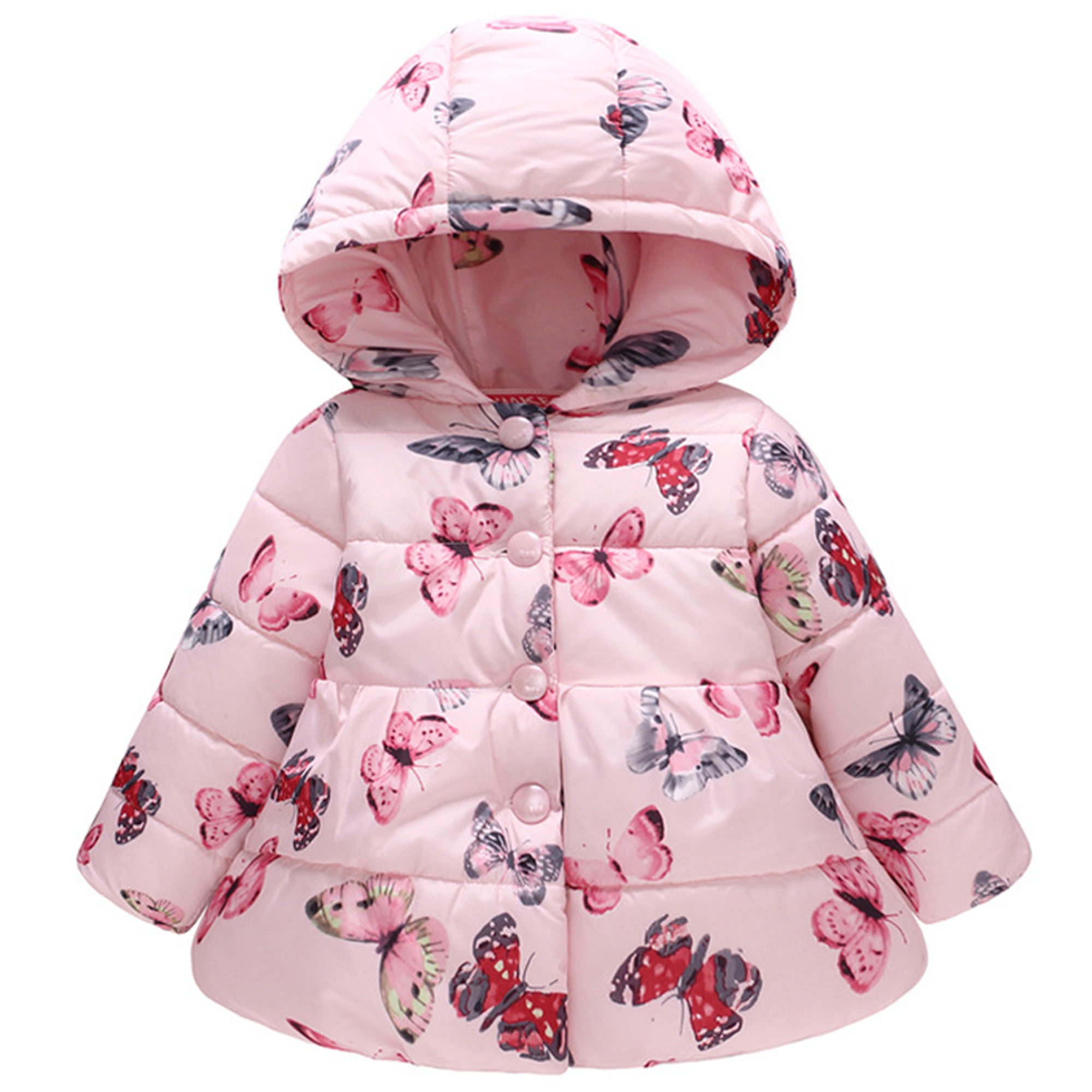 Pfysire Toddler Girls Hooded Puffer Padded Snowsuits Coat Pink