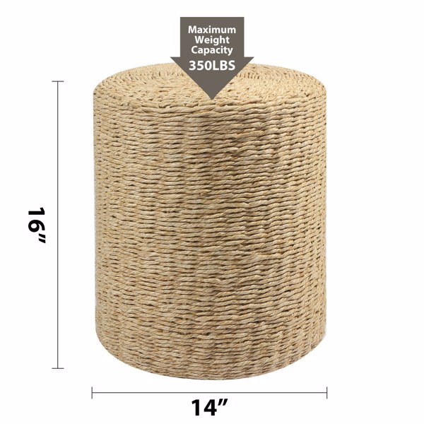 Decor Round Pouf Ottoman Double-Strand Beige Paper Rope Pouf Footrest, Foot Stool, for Bed Room Living | Room | Accent Seat