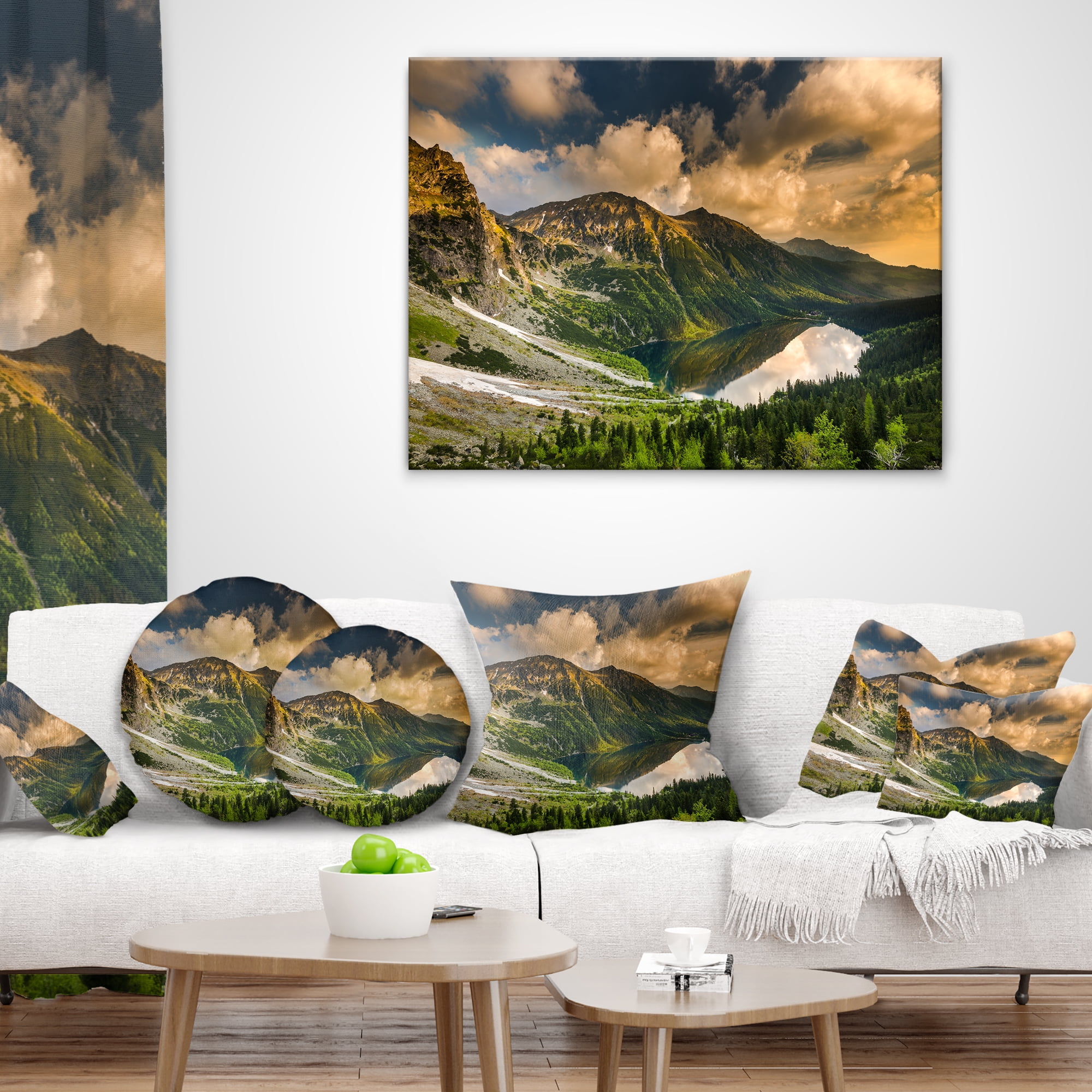 Designart Dramatic Sky over Alpine Lake - Landscape Printed Throw Pillow - 12x20