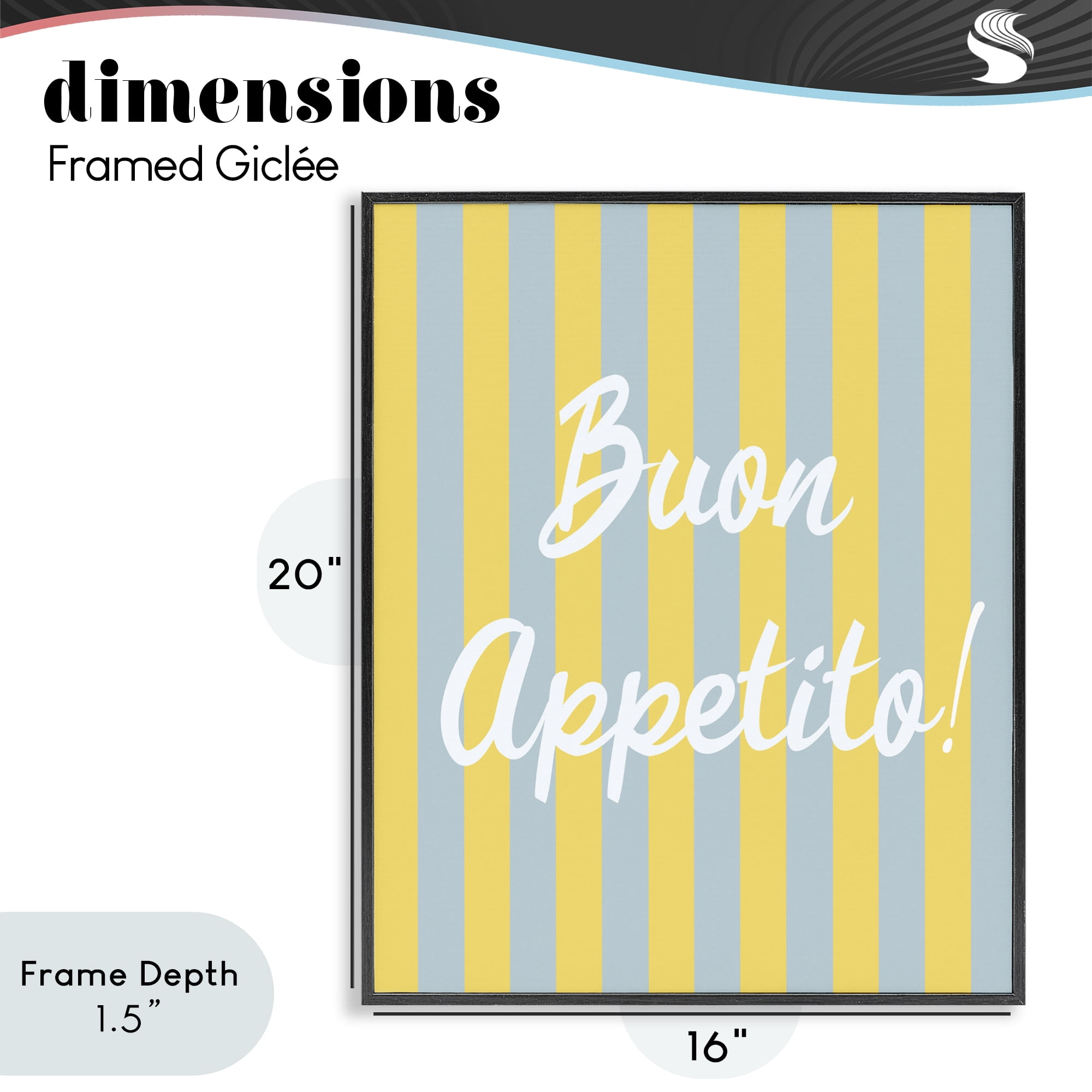 Stupell Industries Buon Appetito Blue Yellow Stripes Black Framed Giclee Art, design by SD Graphics Studio