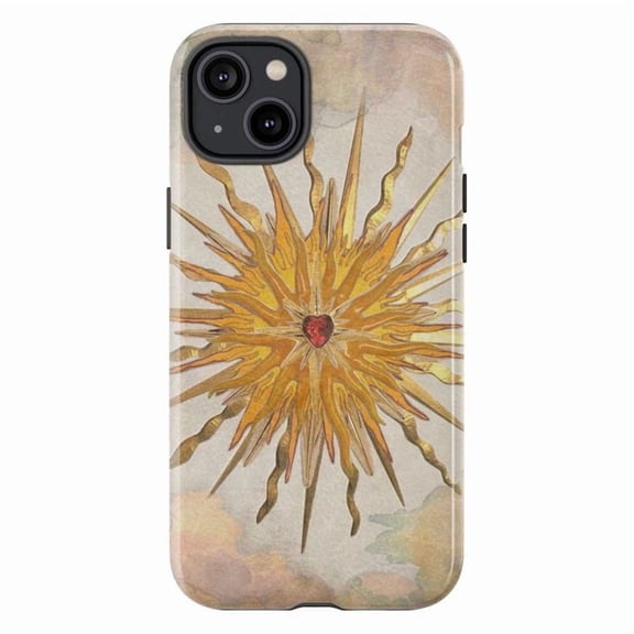 Vintage Sunburst Heart Phone Case – Artistic Protective Cover for iPhone 16 15 14 13 12 11 Pro Max Plus Mini