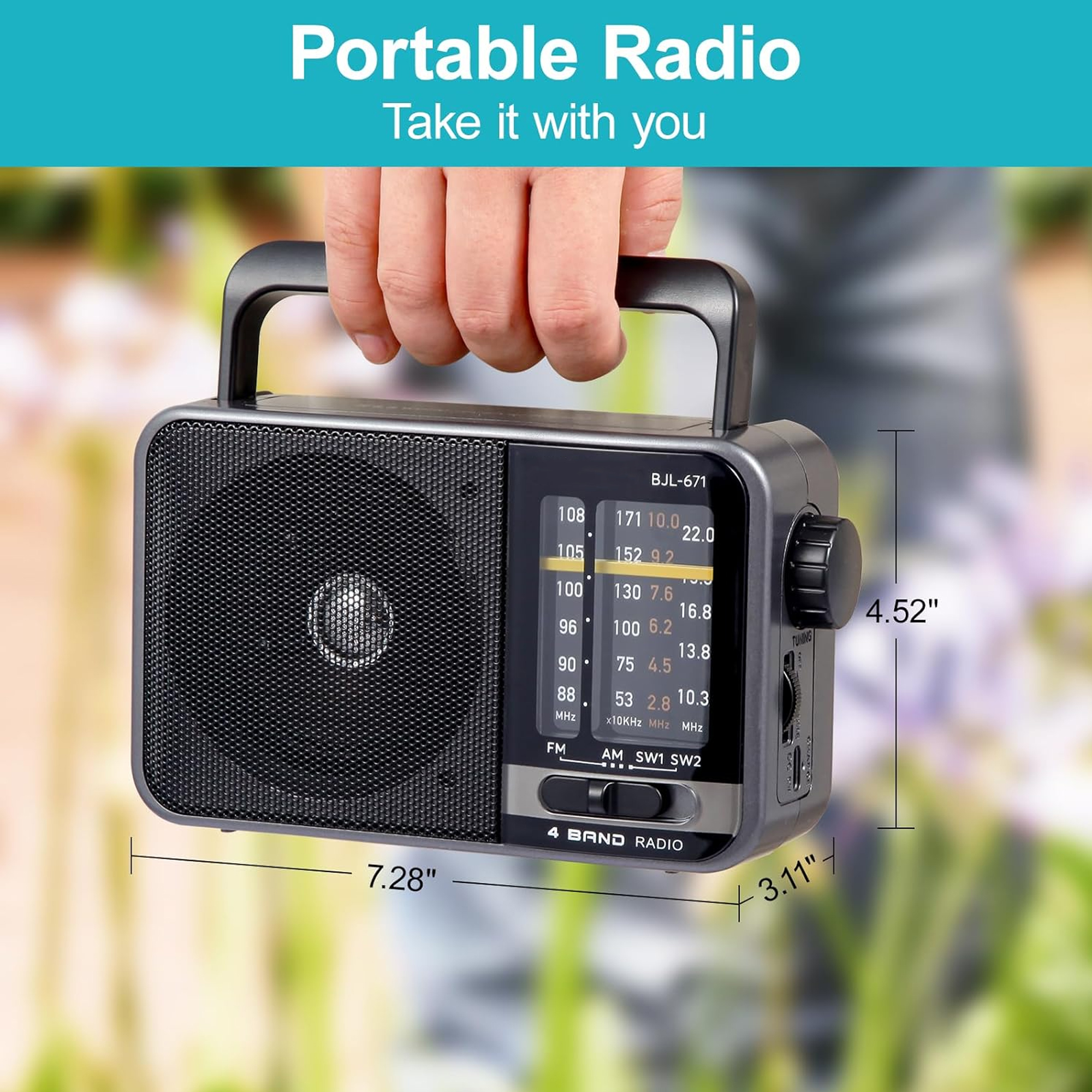 Portable AM / FM Radio,Small Operated Analog Radio,Portable Shortwave Radio,Battery Powered or DC USB,Suitable for Home & Outdoor Use,Small Gifts for Seniors Elderly