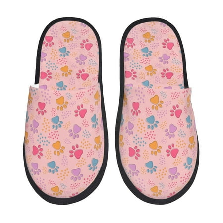 Balery Colorful Pets Paws Slient Indoor Furry Fleece Comfort House Shoes Soft Non-Slip Home Shoes Cotton slippers House Slippers-- Large