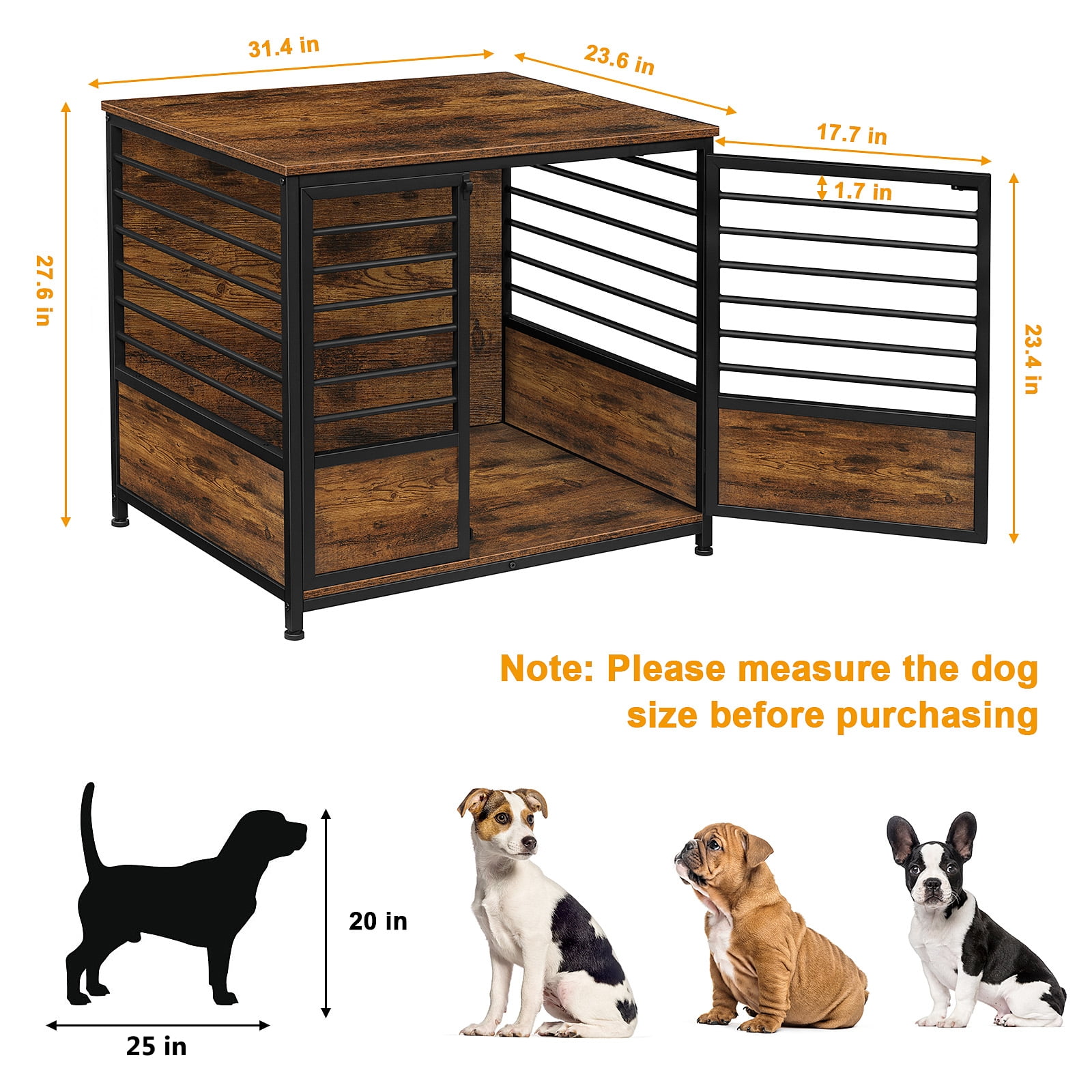 Wooden Heavy Duty Dog Crate Side Table Indoor Dog Kennel Brown Medium
