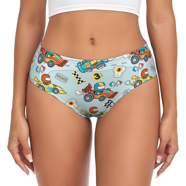 Balery Cartoon Car Racing Ropa Interior de Algodón para Mujer con Dibujo – Braguitas Cómodas y Elásticas, Estilo Clásico-XX-Large
