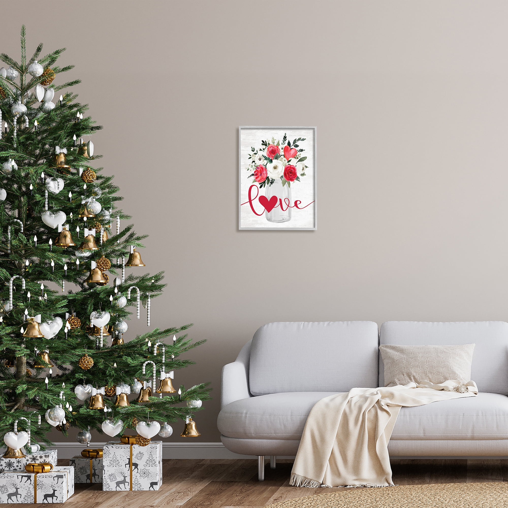 Stupell Industries Floral Valentine's Love Bouquet Botanical & Floral Painting Gray Framed Art Print Wall Art, 16 x 20