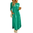 thumbnail image 5 of Zynoxe Maxi Dresses for Women Classic Round Neck 3/4 Sleeve Dresses Casual Loose Solid Color Long Dress Soft Stretchy Daily Wear T-Shirt Dresses with Side Spilt & Pockets S, 5 of 9