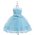 thumbnail image 5 of SERTG Girls Solid Color Sleeveless Round Neck Dress Flower Print Skirts Girl Performance Spring Summer Kids Party Dress(Sky Blue,3-4 Years), 5 of 7
