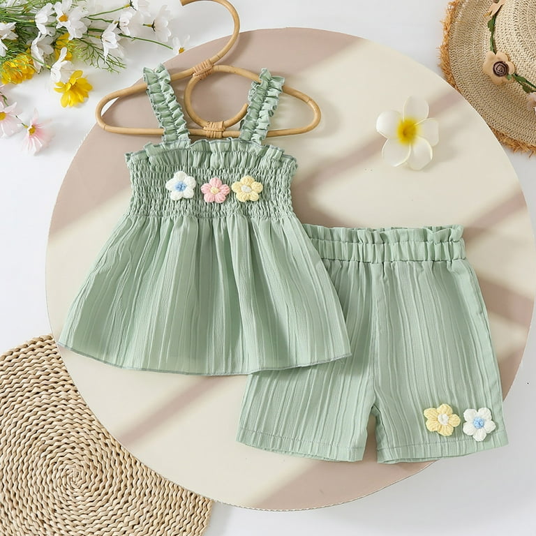Toddler Baby Girl Summer Clothes Flower Embroidery Sleeveless