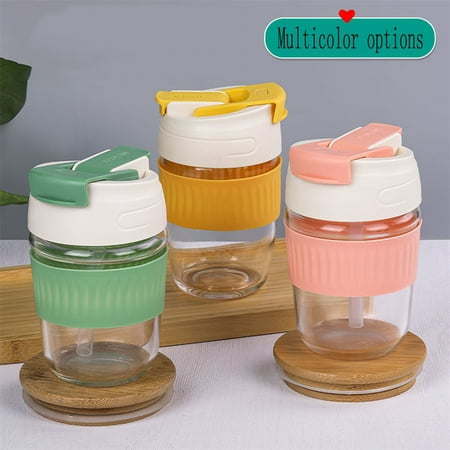 

Glass Coffee Mug with Lid and Straw Smoothie Wide Mouth Coffee Mug Leak Proof Lid and Heat resistant Band Portable To Go Cup for Travel(Blue)