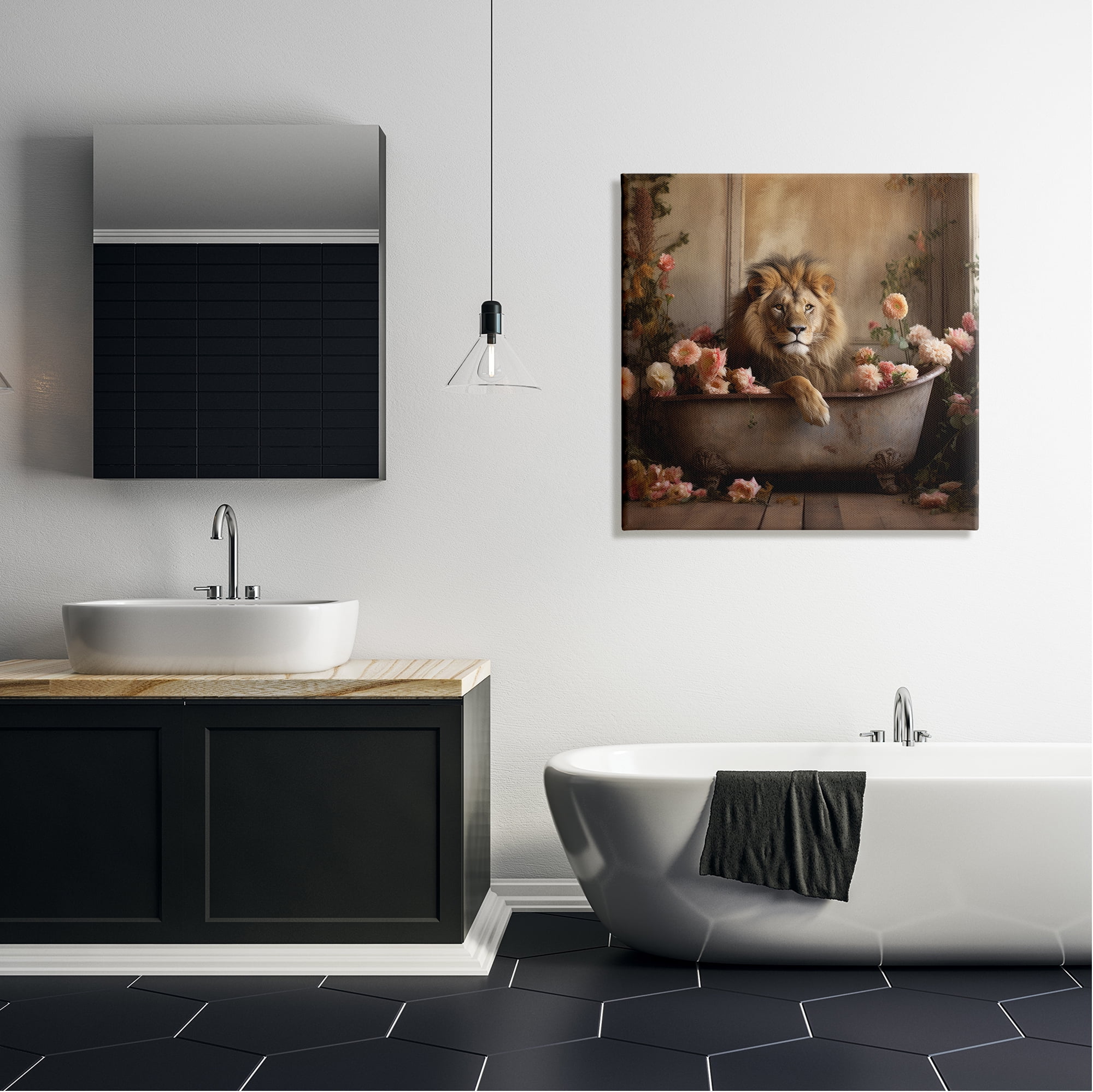 Stupell Industries Lion in Flower Filled Tub Animals & Insects Painting Gallery Wrapped Canvas Art Print Wall Art, 30 x 30