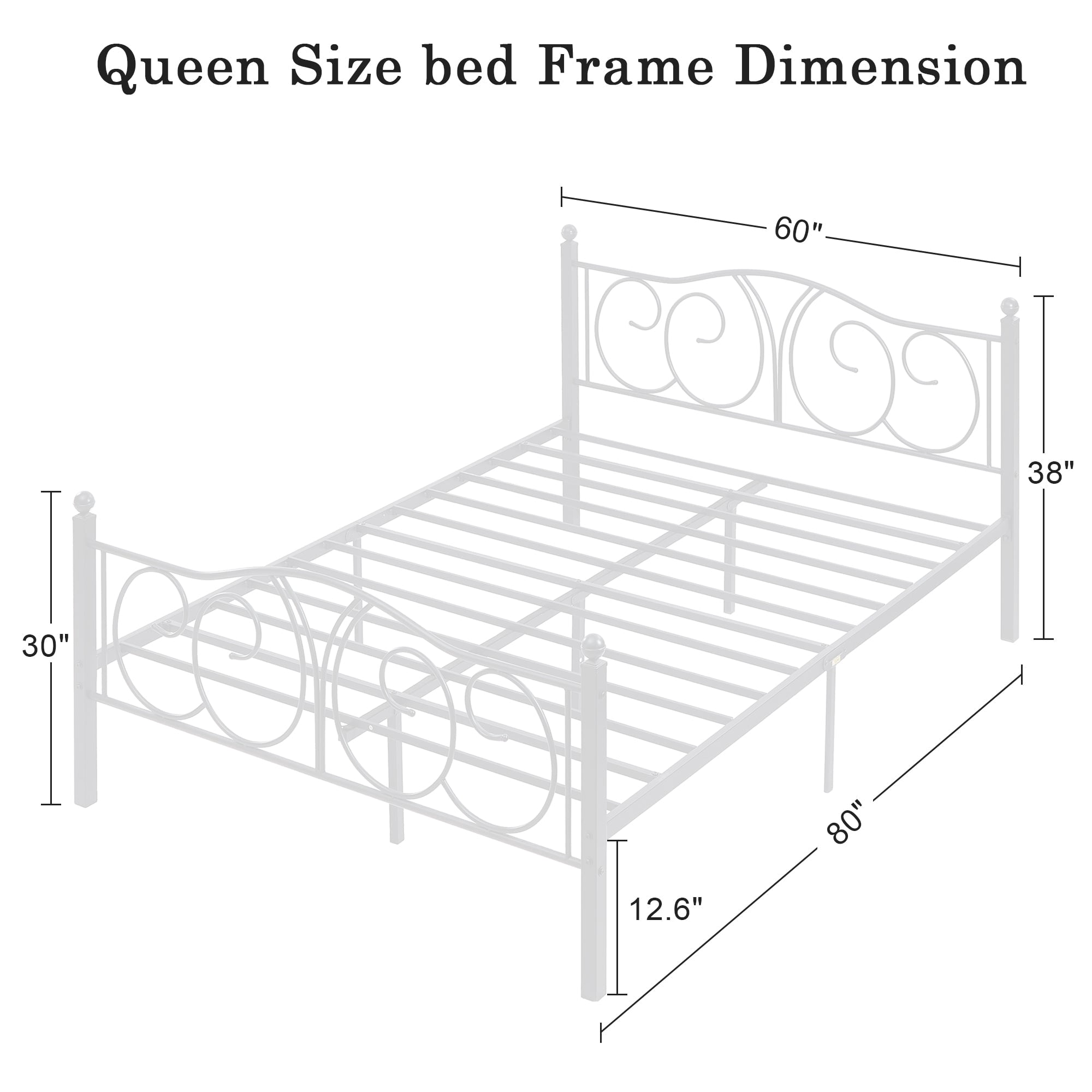 VECELO Queen Metal Bed Frame with Headboard and Footboard, Heavy Duty Slat Support Platform Frame for Bedroom, No Box Springs Needed, White