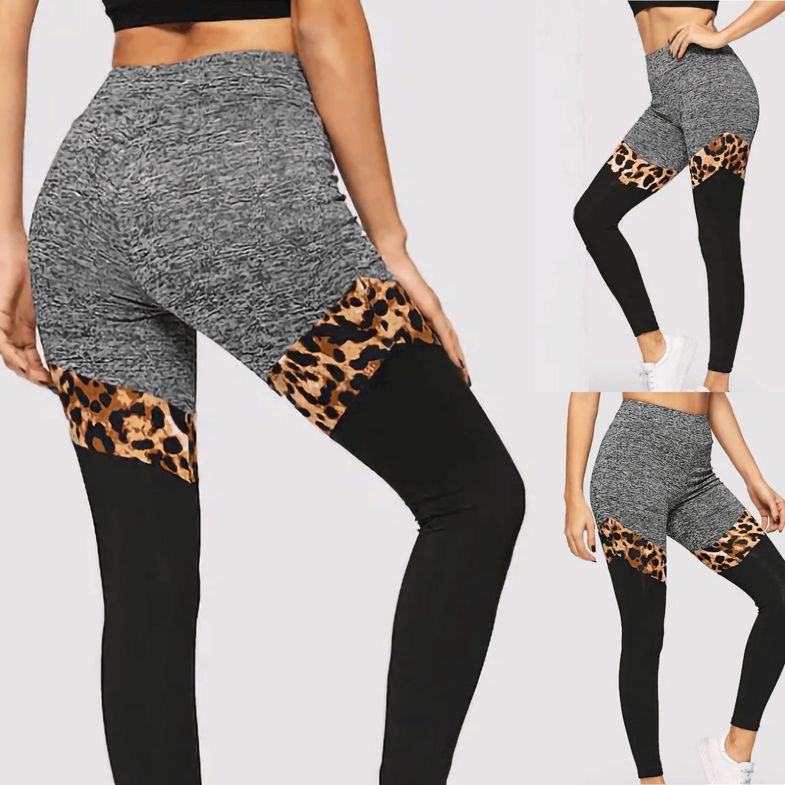 GJSYRH Womens Leopard Pattern Stitching Elastic High Waist Sports Yoga Pants Leggings 