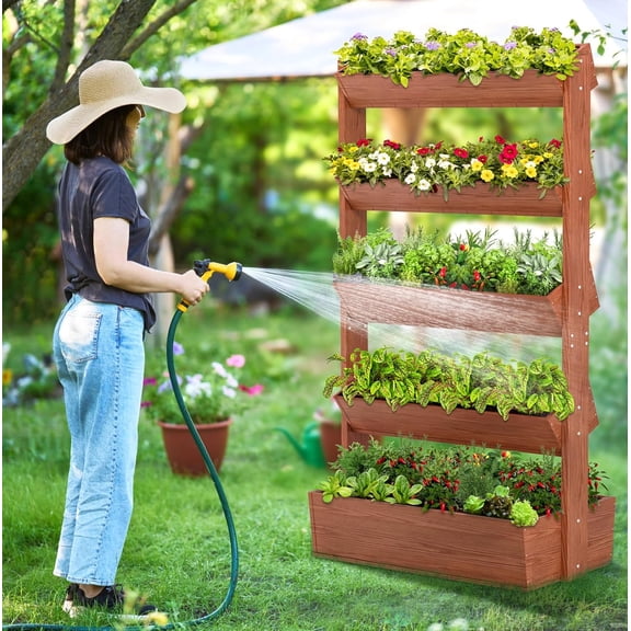 Wooden Vertical Raised Garden Bed, 5 Tier Planter Box for Plants Herbs Flowers Vegetables Outdoor Indoor Gardening