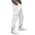 thumbnail image 5 of Men's Casual Cargo Sweatpants Fleece Lined Drawstring Elastic Waist pants Lightweight Workout Joggers Athletic Pants with Multi Pockets White M, 5 of 8