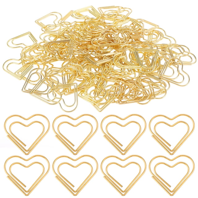 100Pcs Gold Heart Paper Clips Cute Small Paper Clips for Funny Heart Clips Kids Office Supplies Paper Clamps Wedding Decoration
