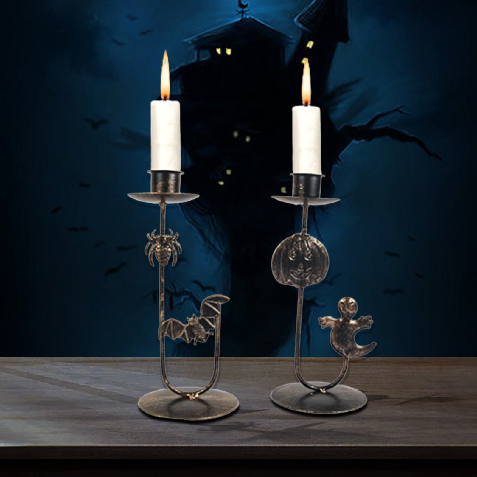 Halloween Skeleton Sculpture LED Flameless Candle Holder Fantasy Candle Stick 