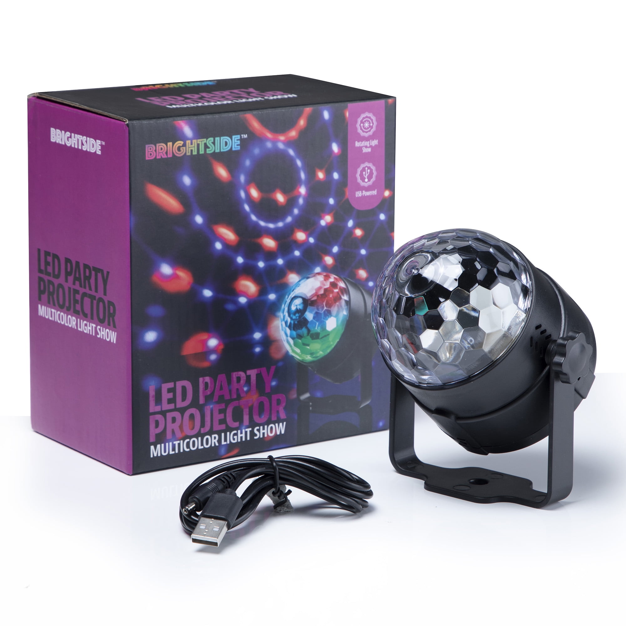 BrightSide Multicolor LED Disco Party Projector, Rotating Light Show, USB-Powered