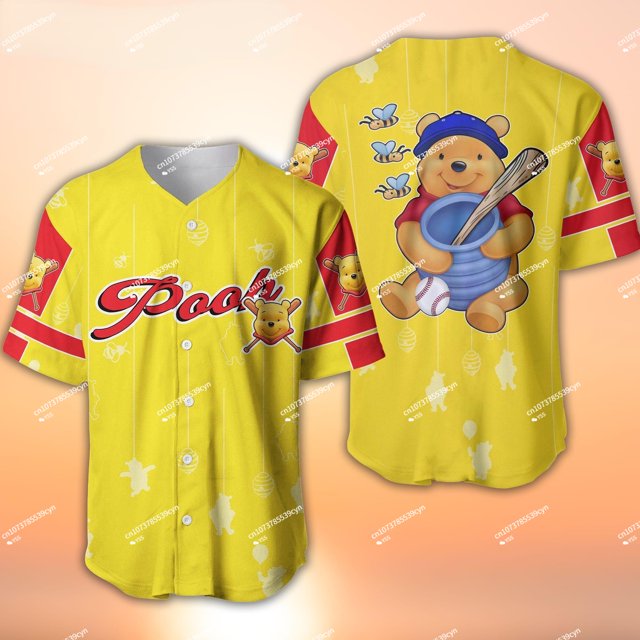 Winnie The Pooh Disney Cartoon Yellow Baseball Jersey Shirt