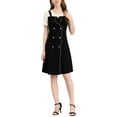 thumbnail image 2 of Unique Bargains Women's Contrast Chiffon Button Decor Short Sleeve Dress Black XS, 2 of 6