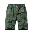 thumbnail image 1 of VSSSJ Men's Cargo Shorts Regular Fit Solid Color Casual Elastic Waist Button Zipper Tooling Shorts with Multi-Pockets Summer Outdoor Walking Overalls Army Green XXL, 1 of 3