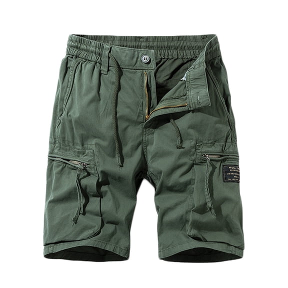 IYTR Mens Cargo Shorts Elastic Waist Zipper Button Sports Cargo Shorts Multi-Pockets Casual Solid Color Workout Shorts Outdoor Hiking Shorts Sweatpants Summer Shorts (Army Green,S)
