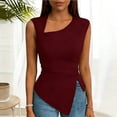 thumbnail image 5 of Craaazy Women's Elegant Solid Color Sleeveless Asymmetrical Neck Blouse with Asymmetrical Hem for Casual Outfits, 5 of 5