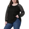 thumbnail image 4 of Blusas T-Shirts de Mujer Plus Size Agnes Orinda con Encaje, Cuello Redondo, Manga Larga, Casual, Sueltas, 2X, Negro, 4 of 6