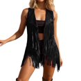 thumbnail image 2 of Women's Suede Fringe Cowgirl Vest Western Sleeveless Cardigan Jacket/Black/L, 2 of 6