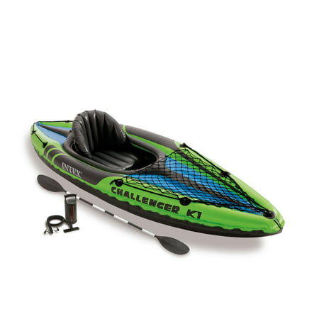 Intex Challenger K1 1-Person Inflatable Sporty Kayak + Oars And Pump |