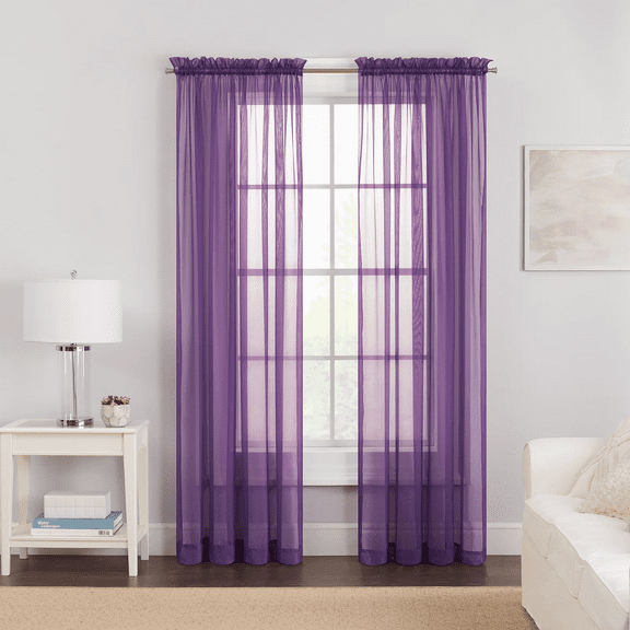 Plume D' Home Sheer Curtain 2 Panels of (55" W × 84" L) Rod Pocket Solid Sheer (Purple)