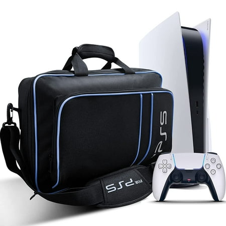 PS5 Carrying Case Travel Bag Storage for PS5 PS4 Console Disc/Digital Edition and Controllers Game Cards, HDMI and Accessories Case-Blue