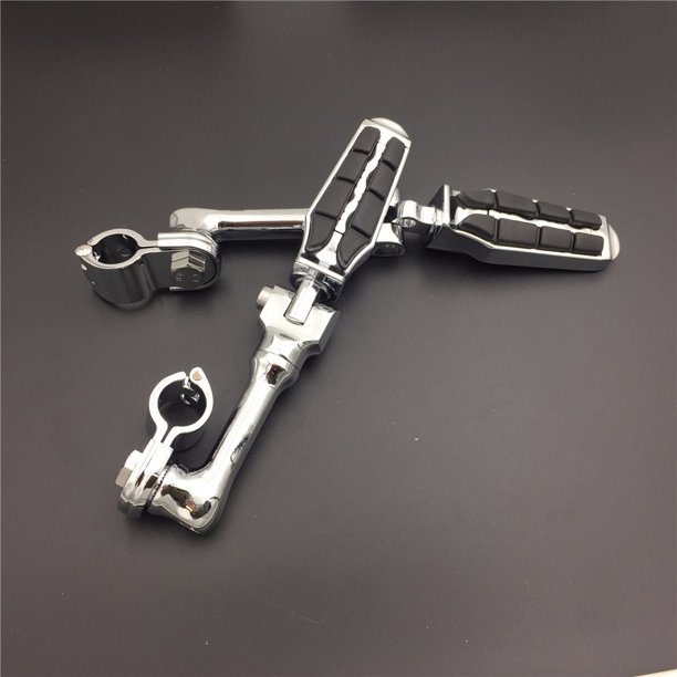 HTT Motorcycle Chrome Long Angled Adjustable Highway Peg Mounting Kit