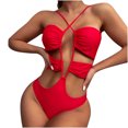 thumbnail image 2 of Bikinis for Women One Piece Hollow Out Bandage Swimsui Set Solid Color Sexy Show off Waist Bathing Suit, 2 of 9