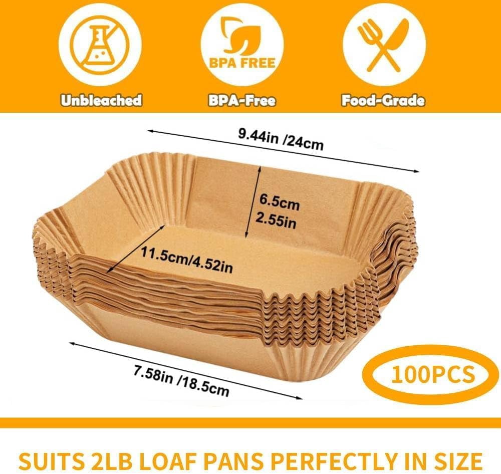 Loaf Pan Liners, 9x5In Air Fryer Liners Disposable, 100Pcs Parchment Non-Stick Pre Formed parchment paper for baking, Rectangle Bread Baking Ninja DZ201