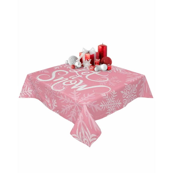 Square Tablecloth 54 x 54 Inches Christmas Snowflakes Pink Texture Waterproof & Stain Resistance Table Cloth Decorative Fabric Table Cover for Dinning/Party/Buffet/Banquet