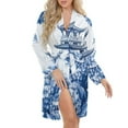 thumbnail image 5 of Blue Chinoiserie Toile Hydrangea Night Robe Long Sleeve V Neck Robe With Belt Women's Sleepwear Dresses, 5 of 9