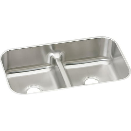 Undermount Small Equal Double Bowl Elkay Lustertone Stainless Steel 32-1/2